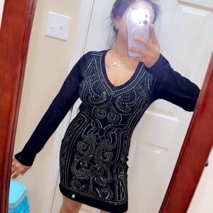 Say What? Black Long Sleeve Studded Dress
